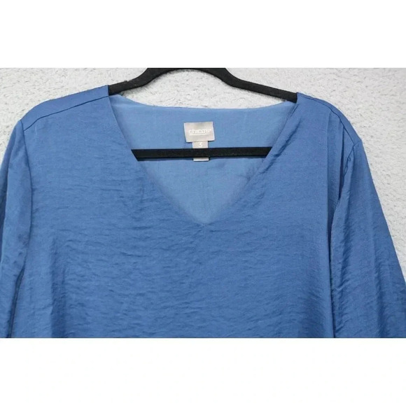 Chico's Blue Satin Layered Top-3/4 Sleeve-Size 3 or XL - Picture 3 of 9